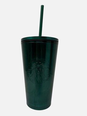 Starbucks Emerald Green Tumbler with Black Straw 16 oz